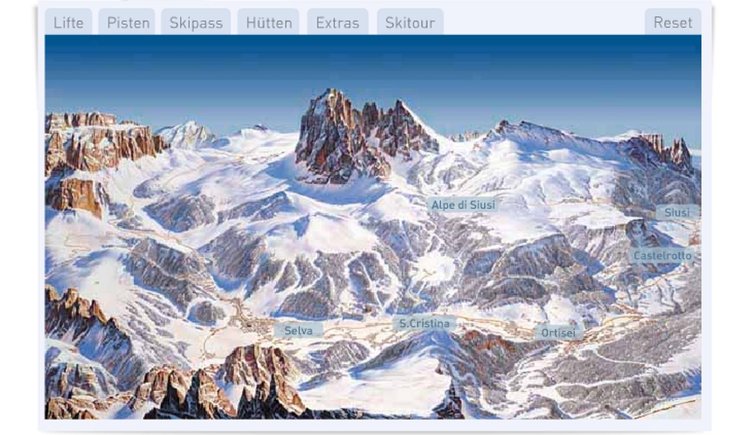 Interaktive Karte der Grödner Skigebiete - Gröden, Dolomiten, Südtirol